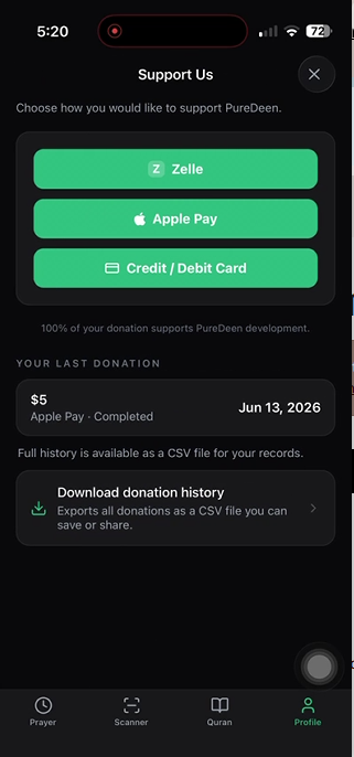 PureDeen Support Us donation options